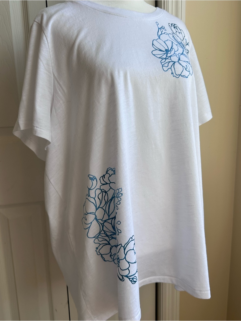 Lane Bryant White Tee with Blue Floral Print